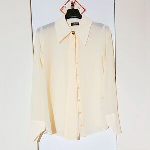 Elisabetta Franchi Golden Button Front Tie Shirt Blouse